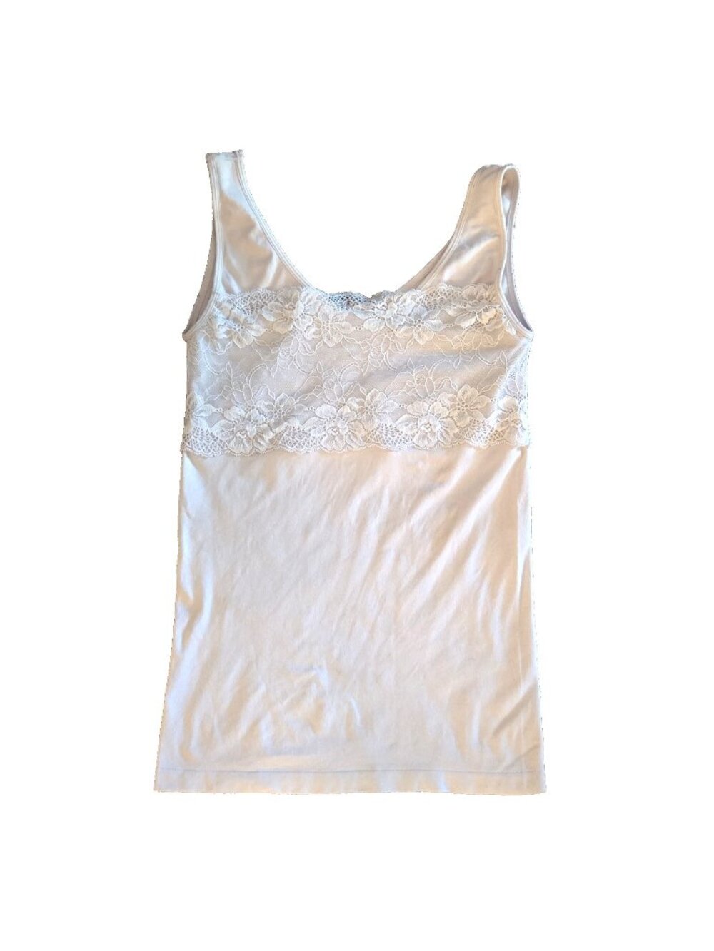 Rhonda Shear Lace-Overlay Camisole Tank with Shelf Bra White Size Large